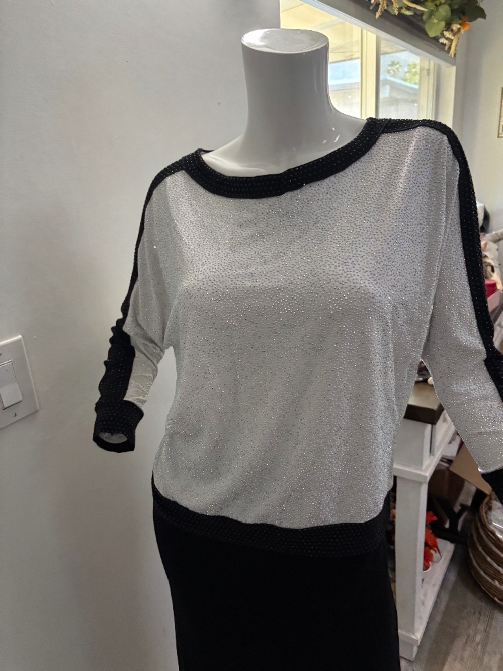 GRAYSE Black & White Bedazzled Top